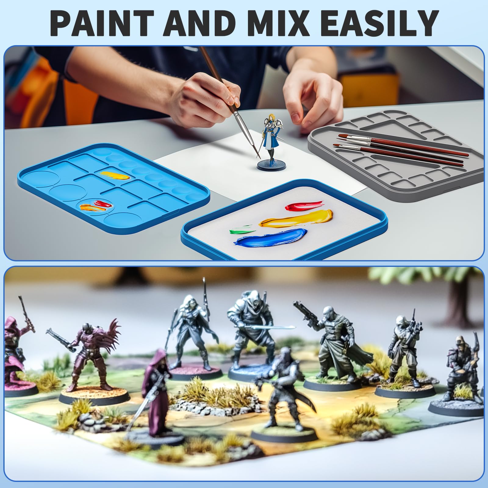 FUNKYLEE Mokra paleta, mokra paleta do miniaturowego zestawu farb akrylowych, taca do malowania, 40 sztuk papieru paletowego, 2 gąbki i 6 blistrów do malowania modelami