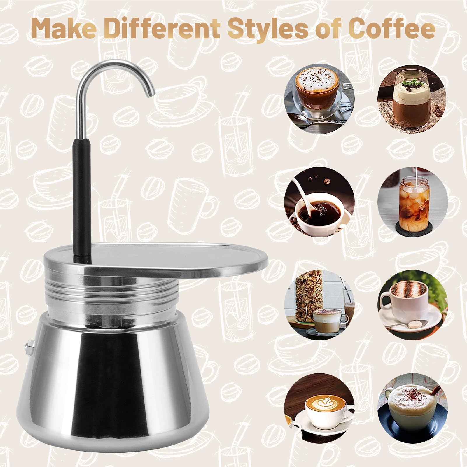 Moka - Olla de aluminio Moka, cafetera Moka, estufa Moka, cafetera italiana, cafetera para estufa, cafetera espresso para café fuerte con sabor