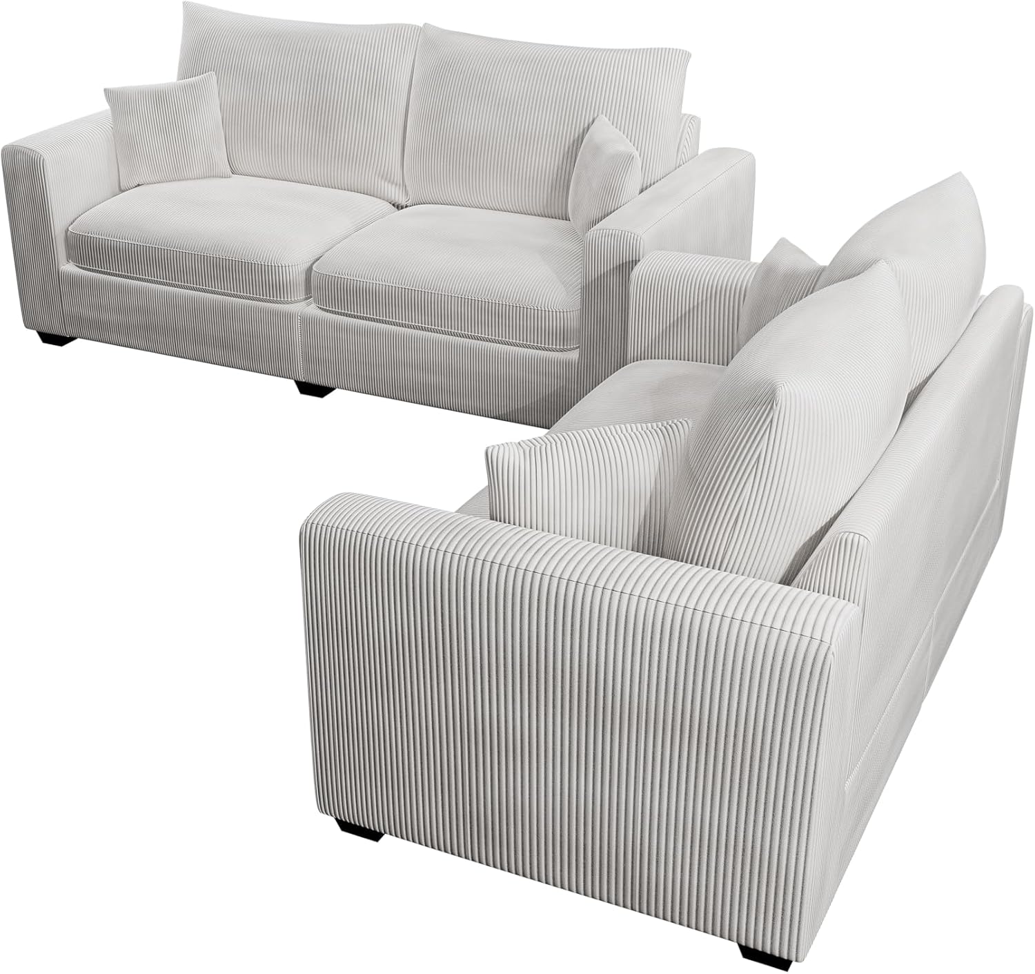 Poundex 2 Piece Sofa and Loveseat Set Upholstered in Ivory Beige Corduroy