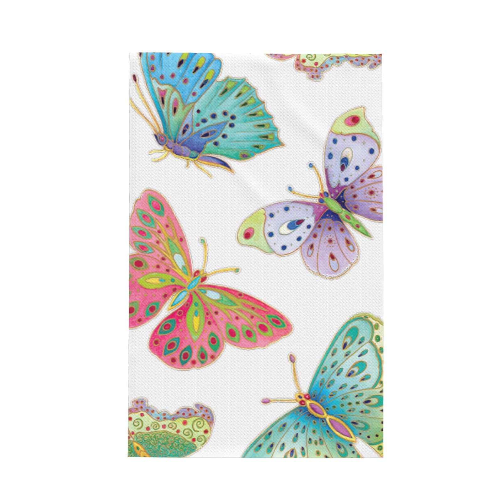 CKGODGF Jeweled Butterflies Print Absorbent Waffle Dishcloths,Kitchen Towels With Hanging Loops,Tea Towels.
