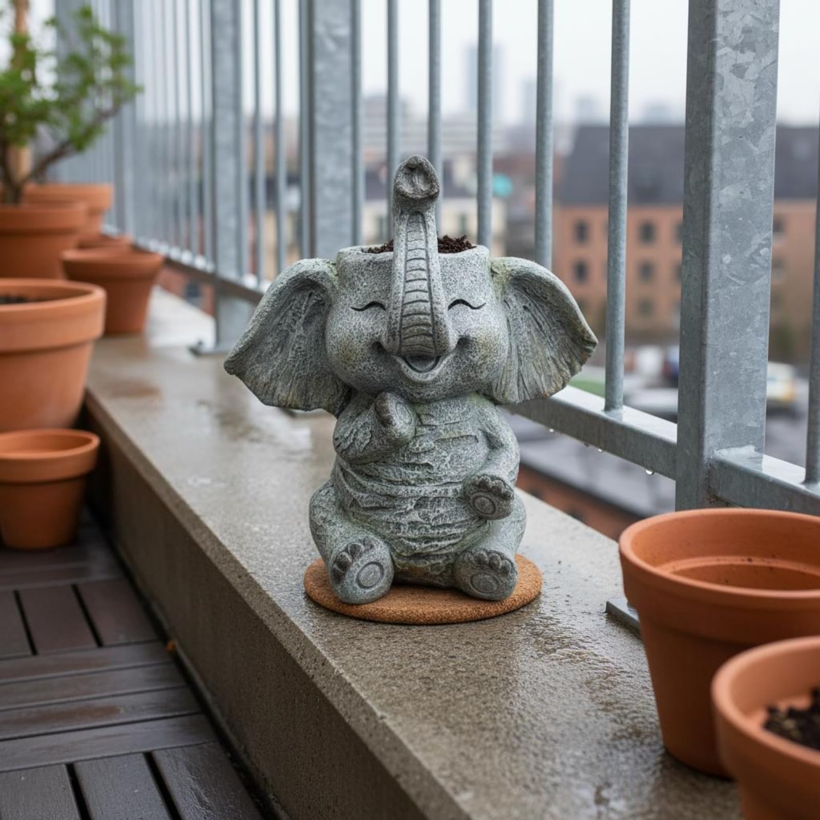 Dekorativer Pflanzkübel Blumentopf Pflanzgefäß Pflanzengefäß Tierfigur aus Magnesiumoxid mit Patiniertem Look für Balkon Dekoration für Geschenk Hausdekoration Außenbereich