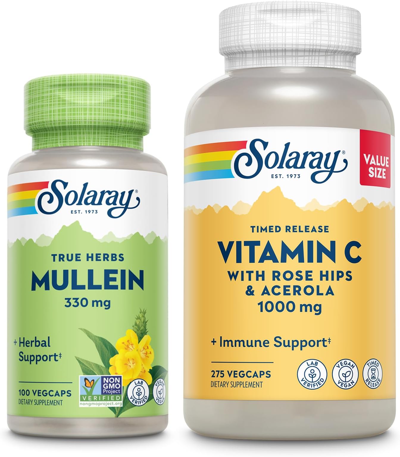 Vitamin C 1000mg and Mullein Leaf Wellness Bundle - Time Release Vitamin C Supplement and Mullein Capsules, Traditionally Used for Wellness Support - Vegan, 60-Day Guarantee, 275/100 VegCaps