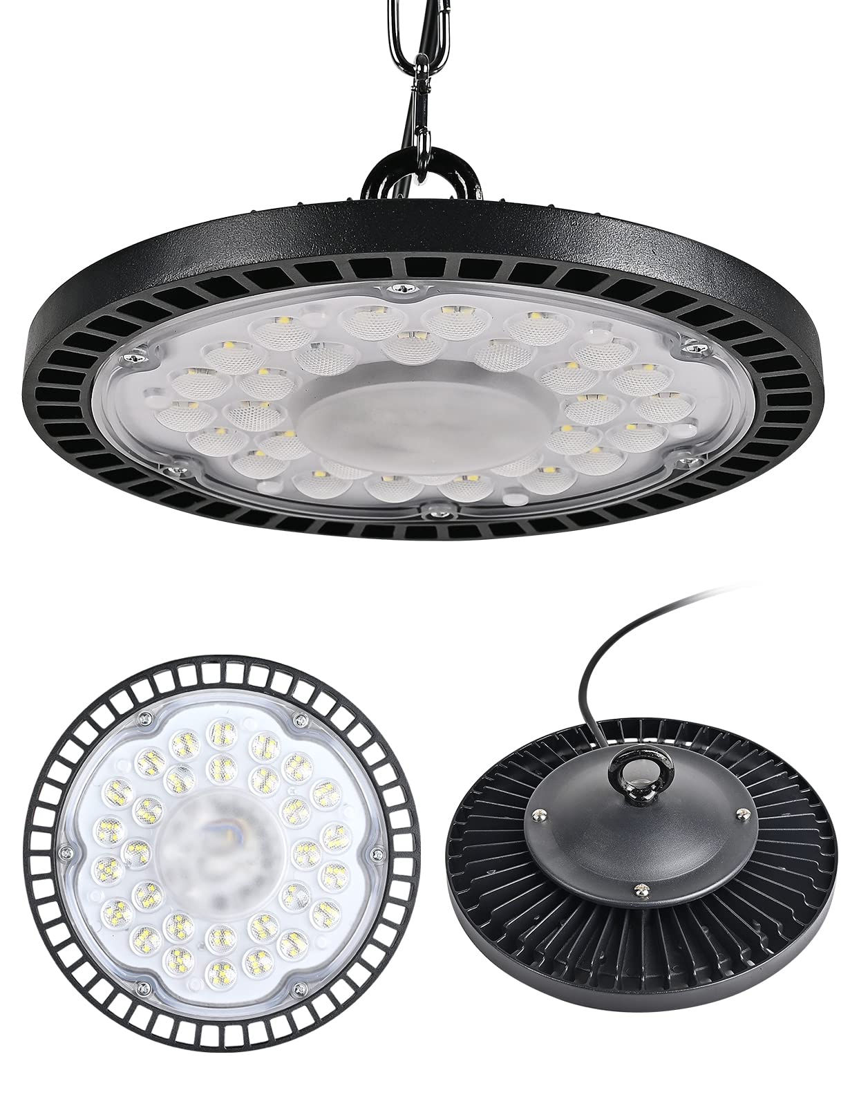100W LED UFO High Bay Light, 10000LM Industrial Led Reflektor, IP65 Wodoodporny UFO LED Kryty reflektor 6000-6500K Zimna biel Led Warsztat UFO do Garażu Fabryka Hale (1 szt., 100W)