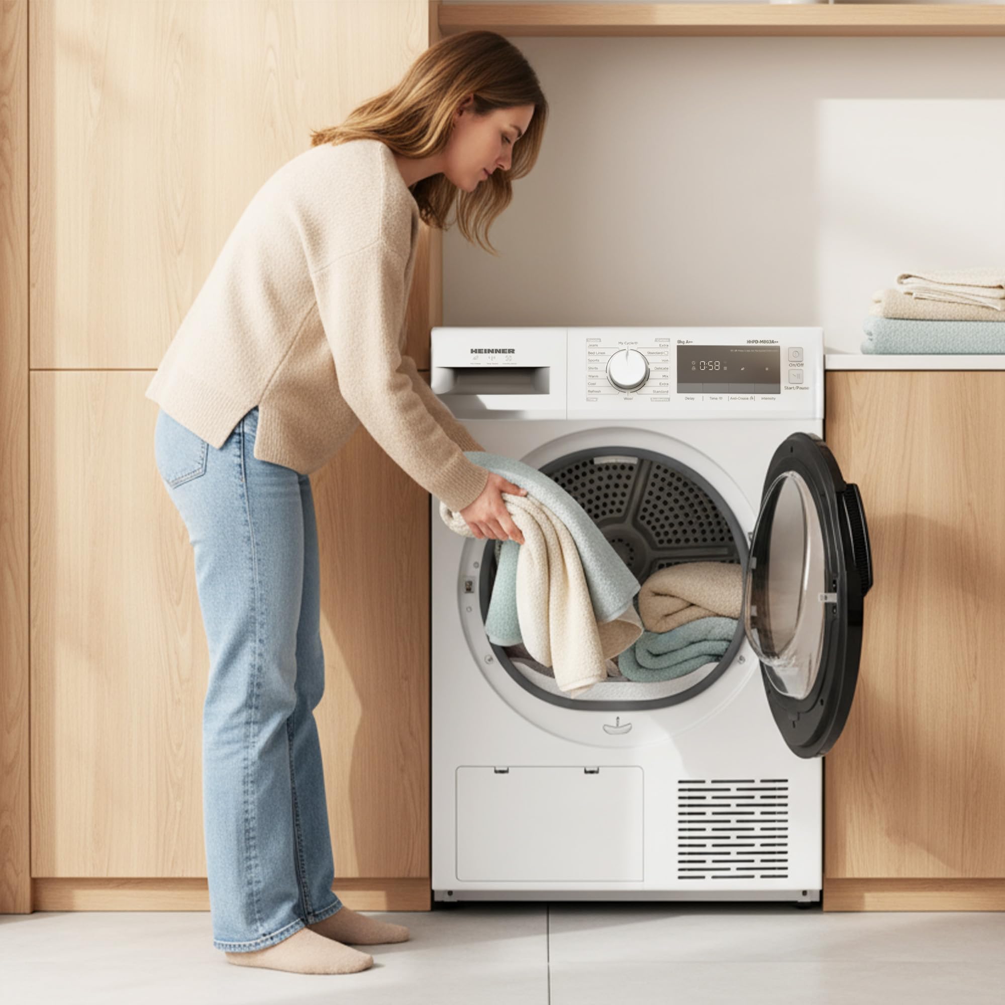 HHPD-M8G3A++ - 8 kg Wärmepumpen-Trockner, 14 Programme, Energieklasse D, LED-Display, Kindersicherung, Trommelbeleuchtung, Weiß, 5 Jahre Garantie (8 KG)