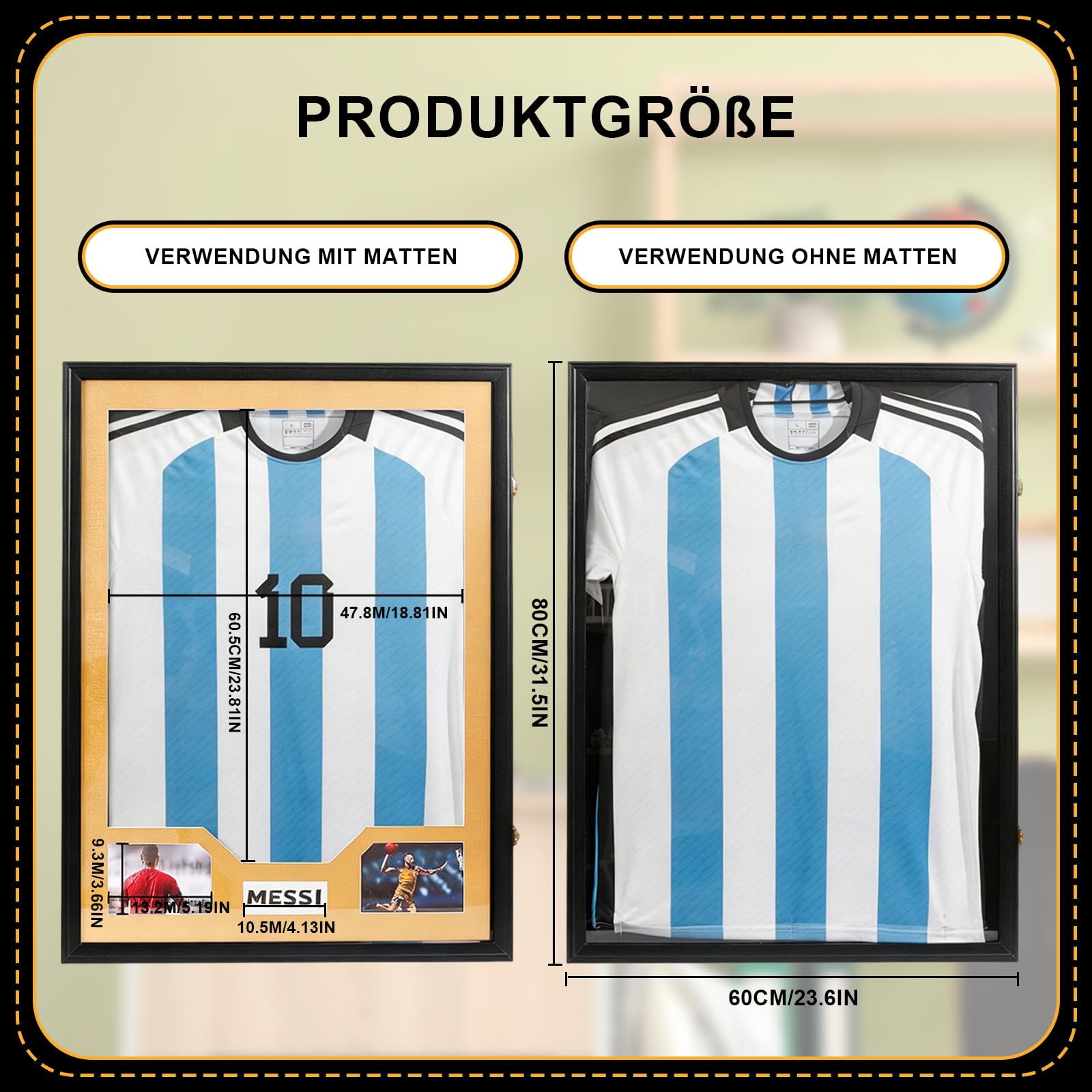 Trikotrahmen - Bilderrahmen für Trikot 3D Objektrahmen 60 x 80 cm, 3D Bilderrahmen zum Befüllen für Fußball Trikot NBA Trikot& Puzzle, mit Aufhänger, Tiefer Rahmen, Holz und Acrylglas, Schwarz