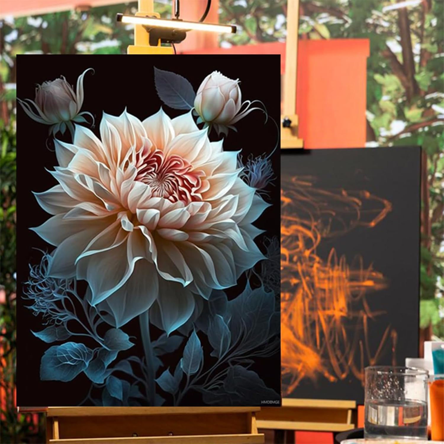 HMDIIMGE DIY 5D Diamond Art Kits, Dahlia Flower Diamond Art for Adult, Plant Diamond Painting for Adults, Round Drill Painting by Diamonds Art and Crafts for Home Wall Decor Gift 12x16 Inch