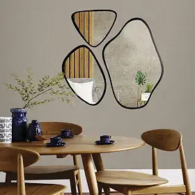 Conjunto de 3 Espelhos Decorativos Orgânicos, Design em Madeira, 30x24cm, 40x30cm MODERNO SALA QUARTO BANHEIRO LOJA SALÃO DE BELEZA