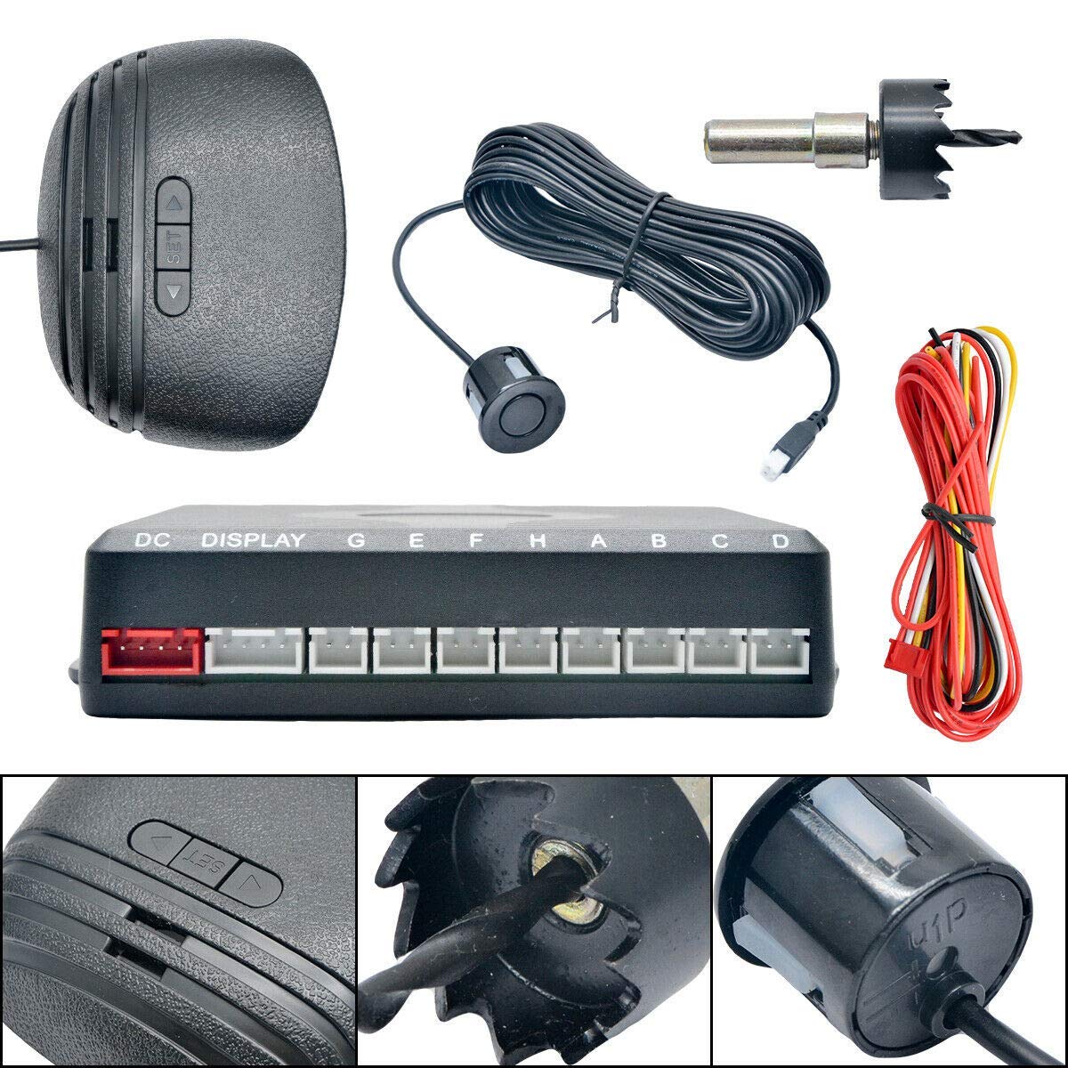 Riloer Kit de Sistema de Detección de Radar de Marcha Atrás para Coche, Pantalla LCD Digital + 6 Sensores de Marcha Atrás de Visión Trasera + Caja de Control Digital, con Mensaje de Alarma