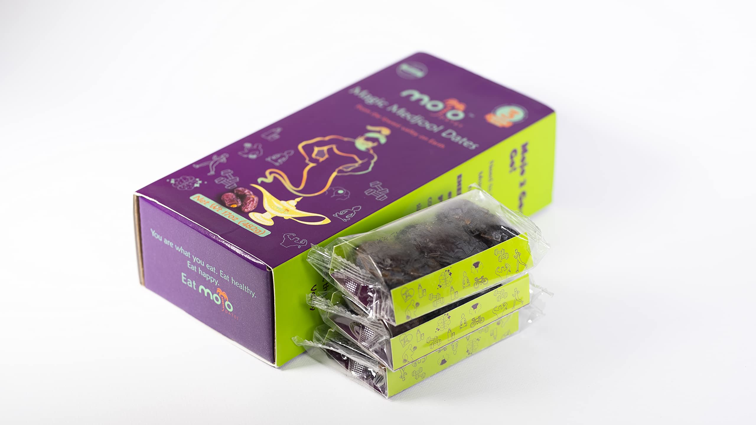 Mojo Magic Medjool Dates, 8 counts 3 Grab n Go |17 0z (482g)| Farm Fresh Jordan Valley Grown Super Fruit | Vegan, Gluten-Free, Paleo, No Sugar Added, Fiber, Anti-Oxidants | Single Serve, Great for Kids, Sports, Snacking On-the-Go.