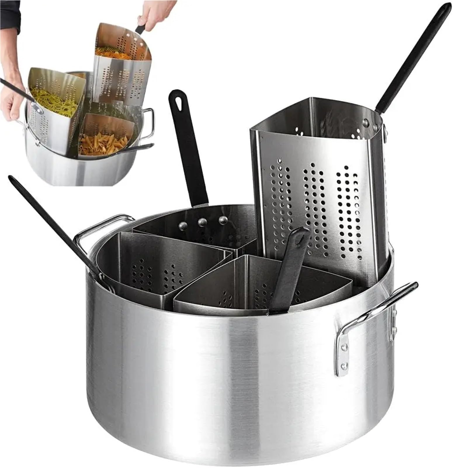Edelstahl-Herdeinsatz-Set 5-teiliges Gemüse- und Herdset, Aluminiumtopf, Edelstahleinsätze, Siebkörbe Dampfgarer Einsatz