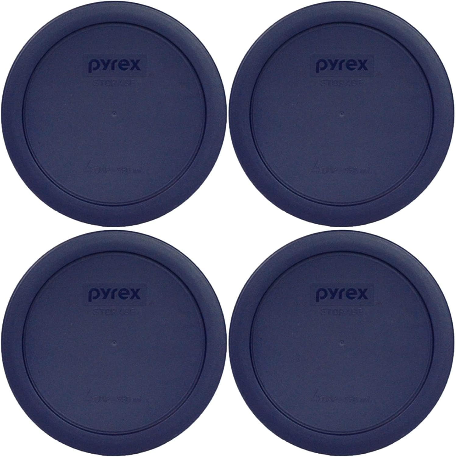 Pyrex 7201-PC 4 Cup Blue Food Storage Replacement Lid (4-Pack) - Made in USA
