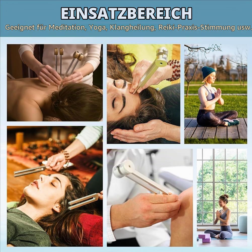Stimmgabel Therapie,Neurologische Stimmgabeln,12 PCS Aluminiumgehäuse Mit Acht Stimmgabeln,Erhält Die Harmonie Von Geist,Körper Und Seele,Für Meditationstherapie,Chakra-Therapie,Klangtherapie Etc.