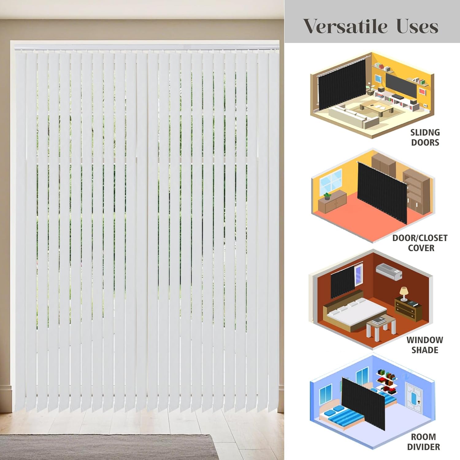 Letau Cordless Custom No Drill 98% Blackout Vertical Blinds for Home, Room Divider, Door Blinds, Blinds for Sliding Glass Doors, Temporary Wall, Closet Curtain, Room Door, Woven Beige