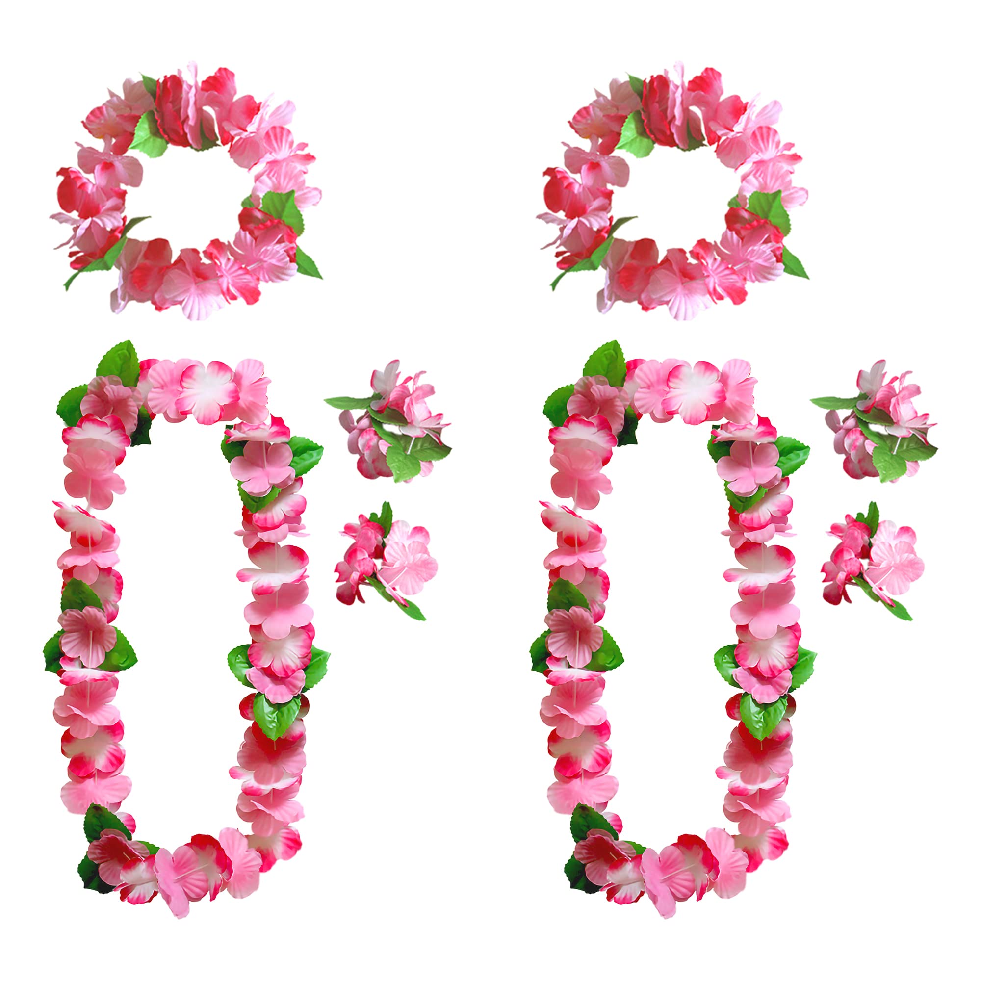 KEYIDO 8pcs Hawaiian Garland Hawaiian Leis Set with Hawaiian Flower Necklace Headbands Wristbands Hawaiian Party Decorations for Tropical Luau Tiki Beach Party Accessories
