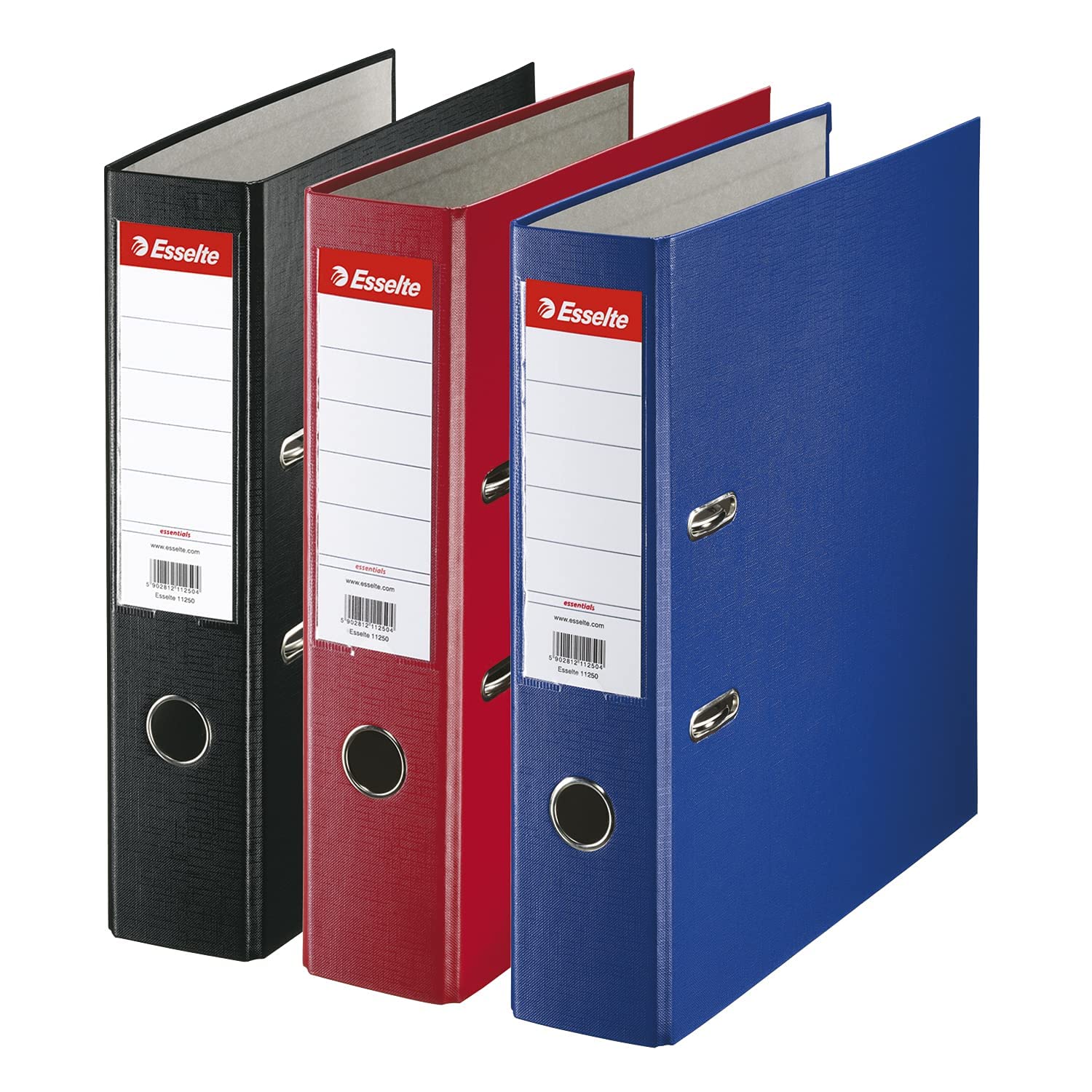 Esselte Pack of 3 (Red, Blue, Black) A4 Lever Arch Files, Holds 500 Sheets