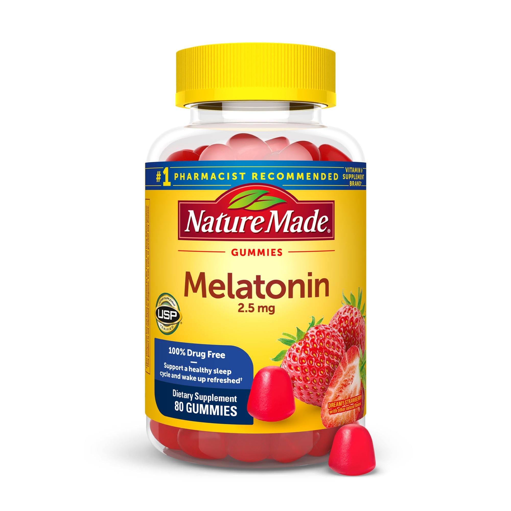 Nature Made Melatonin Gummies 2.5 mg, 100% Drug Free Sleep Aid for Adults, Melatonin Supplement 80 Count, 80 Day Supply