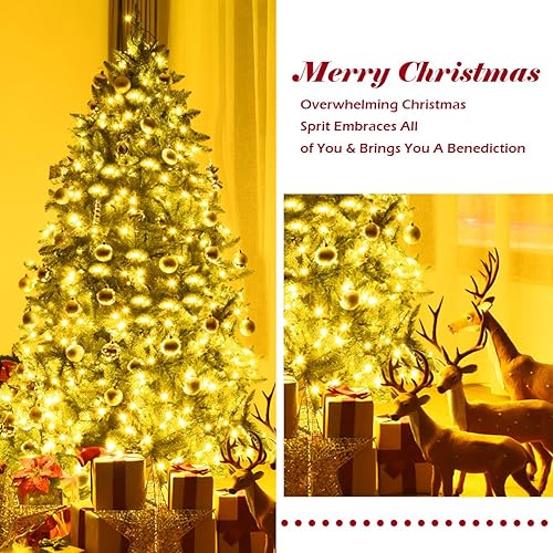 Miniatura 5 de DORTALA Árbol de Navidad preiluminado, árbol de Navidad artificial de 6 pies con 1250 puntas de rama, 650 luces LED, 8 modos de iluminación, soporte