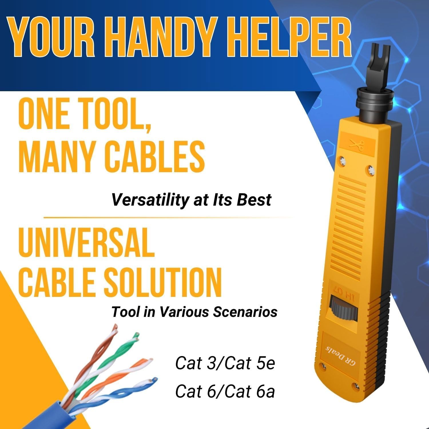 GR Deals 110 Punch Down Tool with 110 Blade, Ethernet Punch Down Tool, Keystone Punch Down Device for Cat 8/7/6A, Cat 6, Cat5e/5 Network Cables.(Orange)