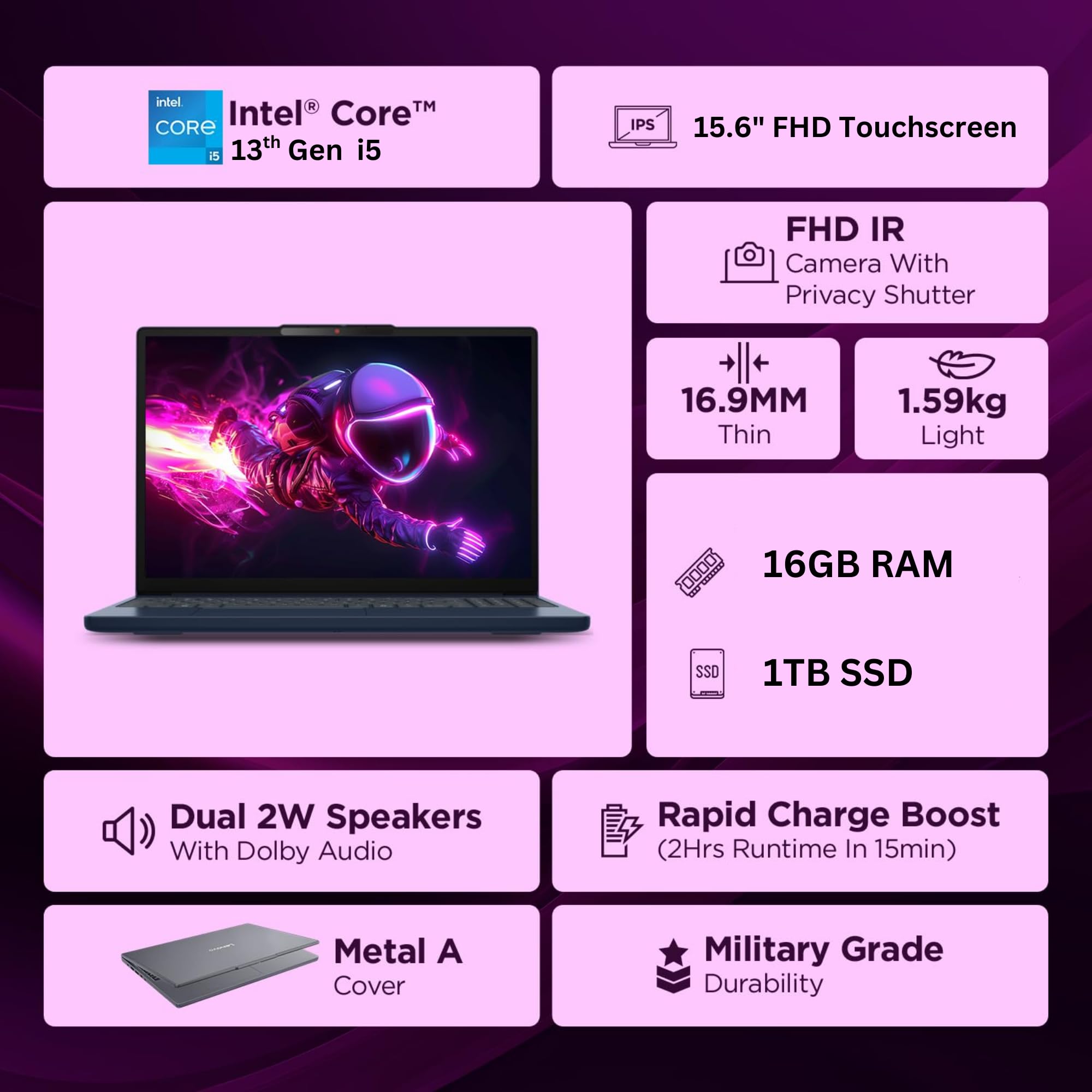 Lenovo IdeaPad Business Laptop with Lifetime Office 365 for The Web - 15.6" FHD Touchscreen Display - Intel 13th 10-Core i5 (Outperforms i7-1255U) - 16GB RAM - 1TB SSD - Windows 11 w/o Mouse