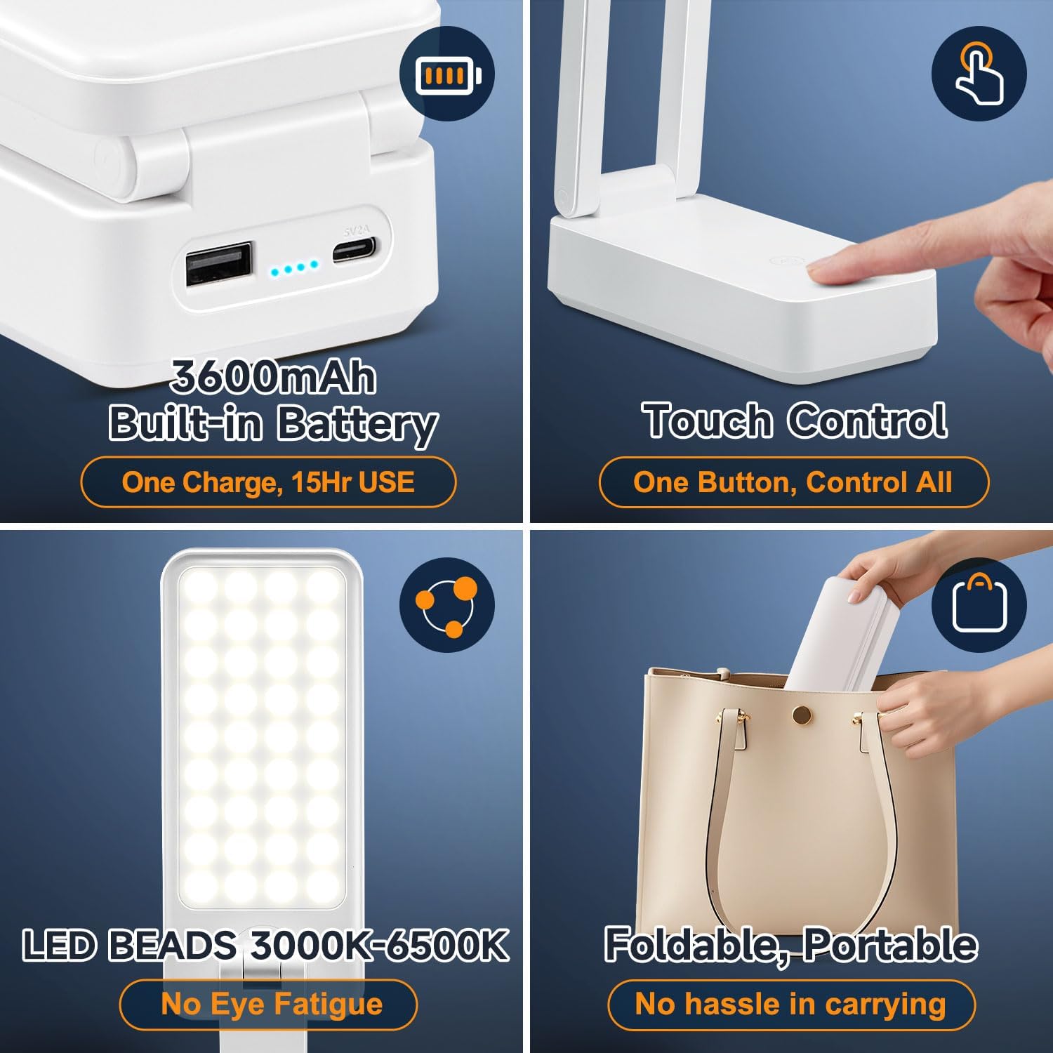 Battery Operated Lamp, 3600mAh & 3 Colors+Dimmable Table Lamp, Rechargeable Small Lamps with 45min-Timer Samll Desk Lamp, Wireless & Portable Lights