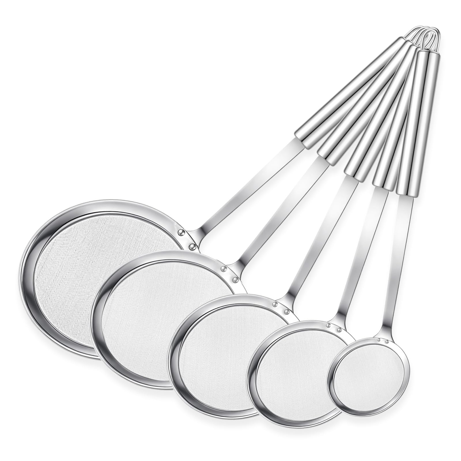 5 Pack Fine Mesh Skimmer Spoon Slotted Spoon Stainless Steel Hot Pot Fat Strainer Metal Food Strainer for Separation of the Floating Foam, Fat, Grease