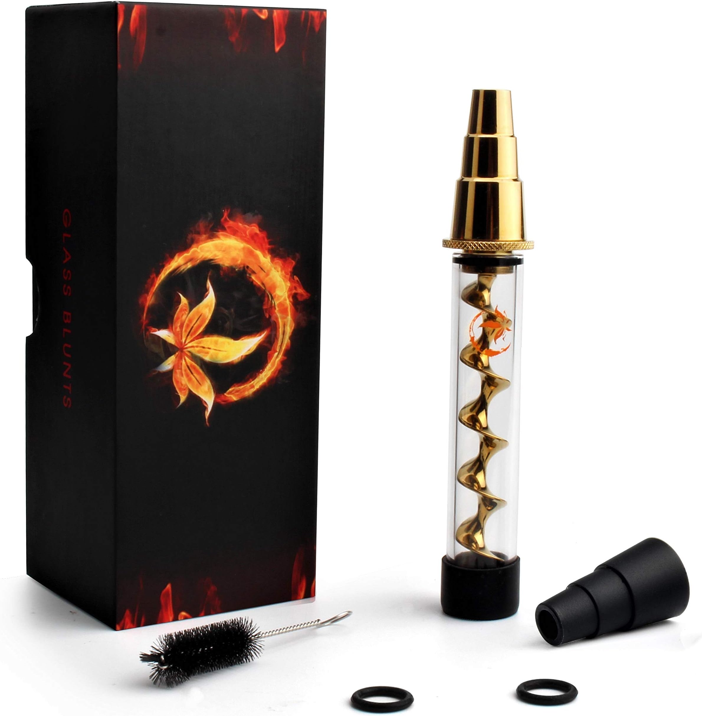 ZenBlazes Twisty Glass Blunt - Comes with A Glass Bottle, A Cleaning Kit - Smoking Cigar Pipe for Tobacco, Dry Herbs, Tea, Herb Leaves and Spices (Gold)