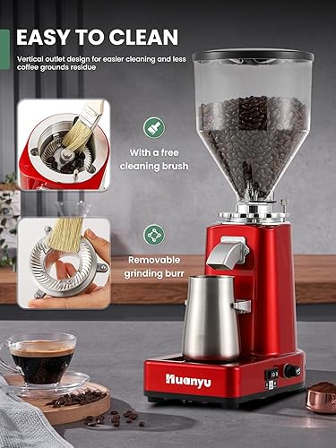 Miniatura 7 de Huanyu Molinillo de café eléctrico ajustable con 19 ajustes precisos de molienda de 35 onzas, 36 tazas, máquina de molienda de granos de café