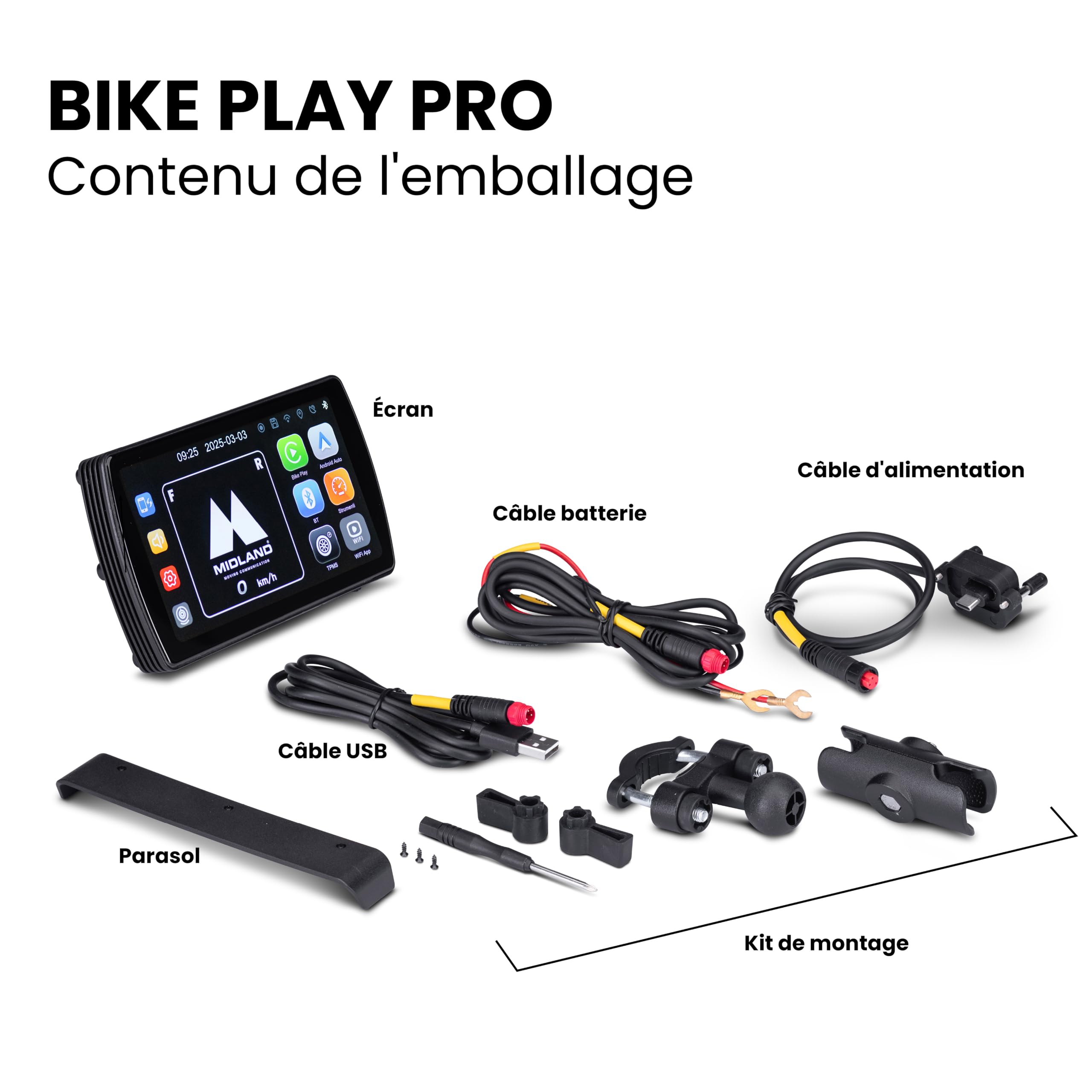 Midland - BikePlay Pro, Accessoires Moto Bluetooth - Navigateur Moto Écran Miroring Tactile 5,5" Compatible avec Android Auto et Carplay, Résistant IP67, Résolution Full HD, Accessoire Rétroéclairé