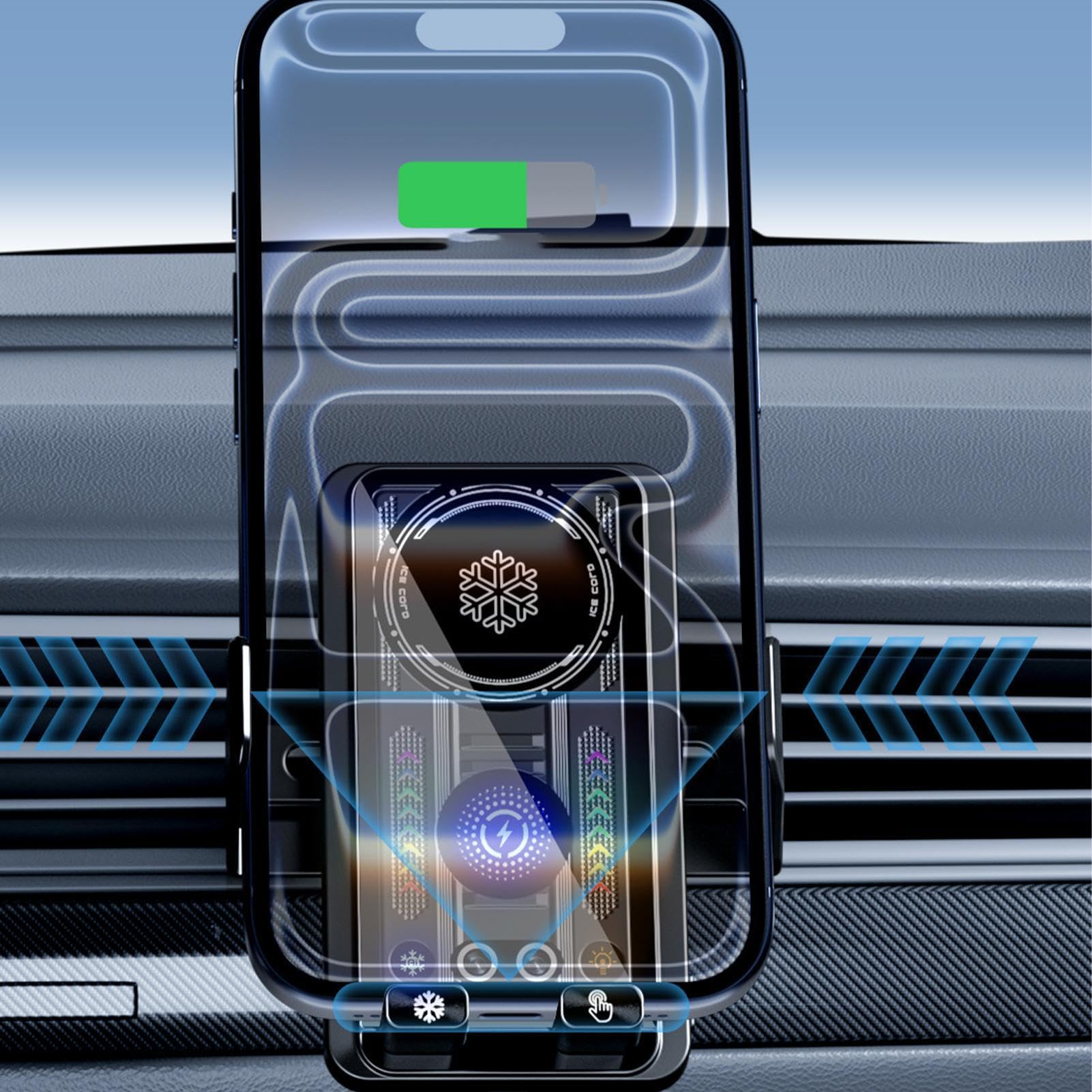 Caricatore Wireless Per Auto Wireless Con Bloccaggio Automatico E Ricarica | Supporto Telefono Auto A Ventola Antiscivolo 15W Per Auto SUV Camper Veicoli Pickup