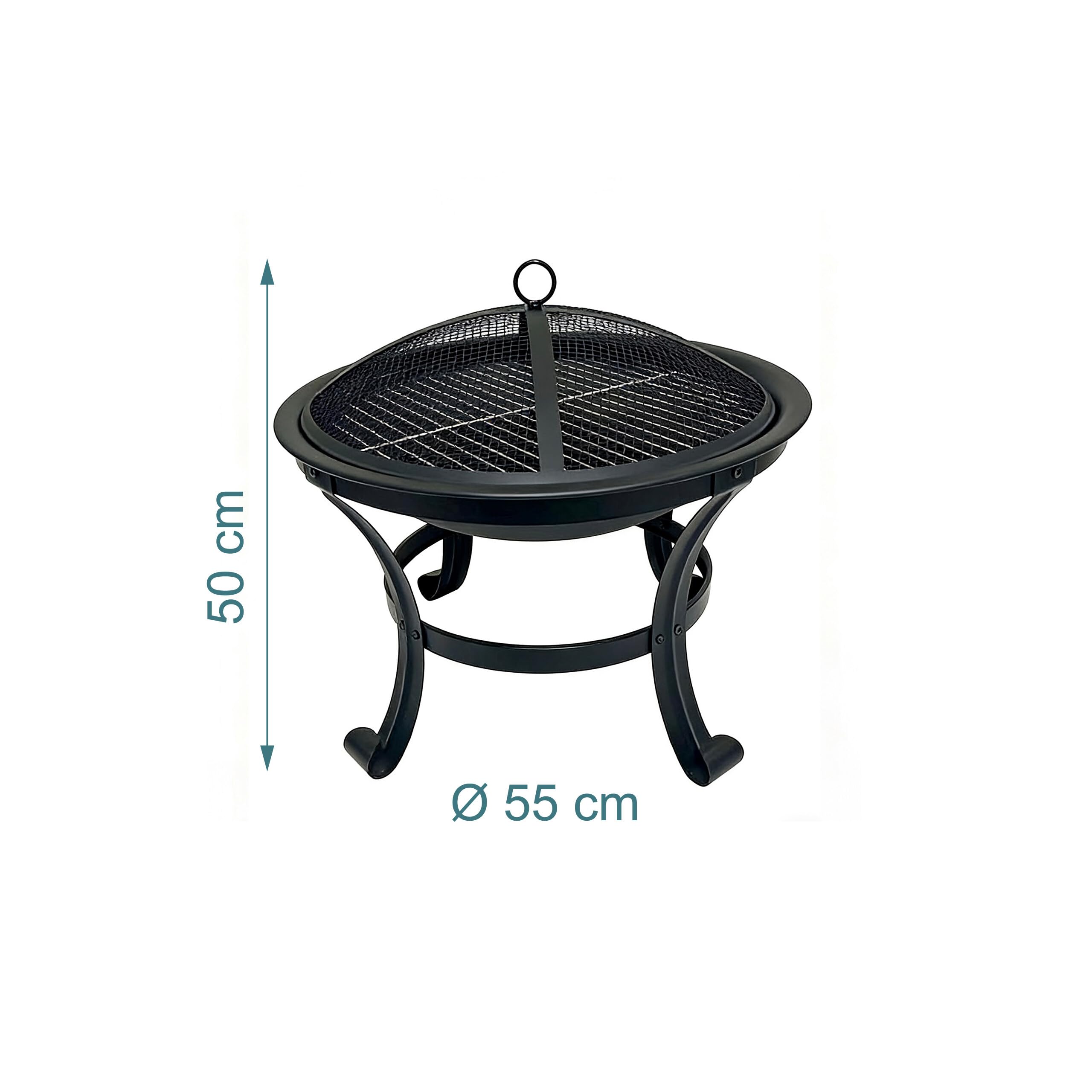 Relaxdays Feuerschale, Ø Schale 55 cm, mit Grillrost, Funkenschutz, Schürhaken, Stahl, Feuerstelle Garten, schwarz - 4