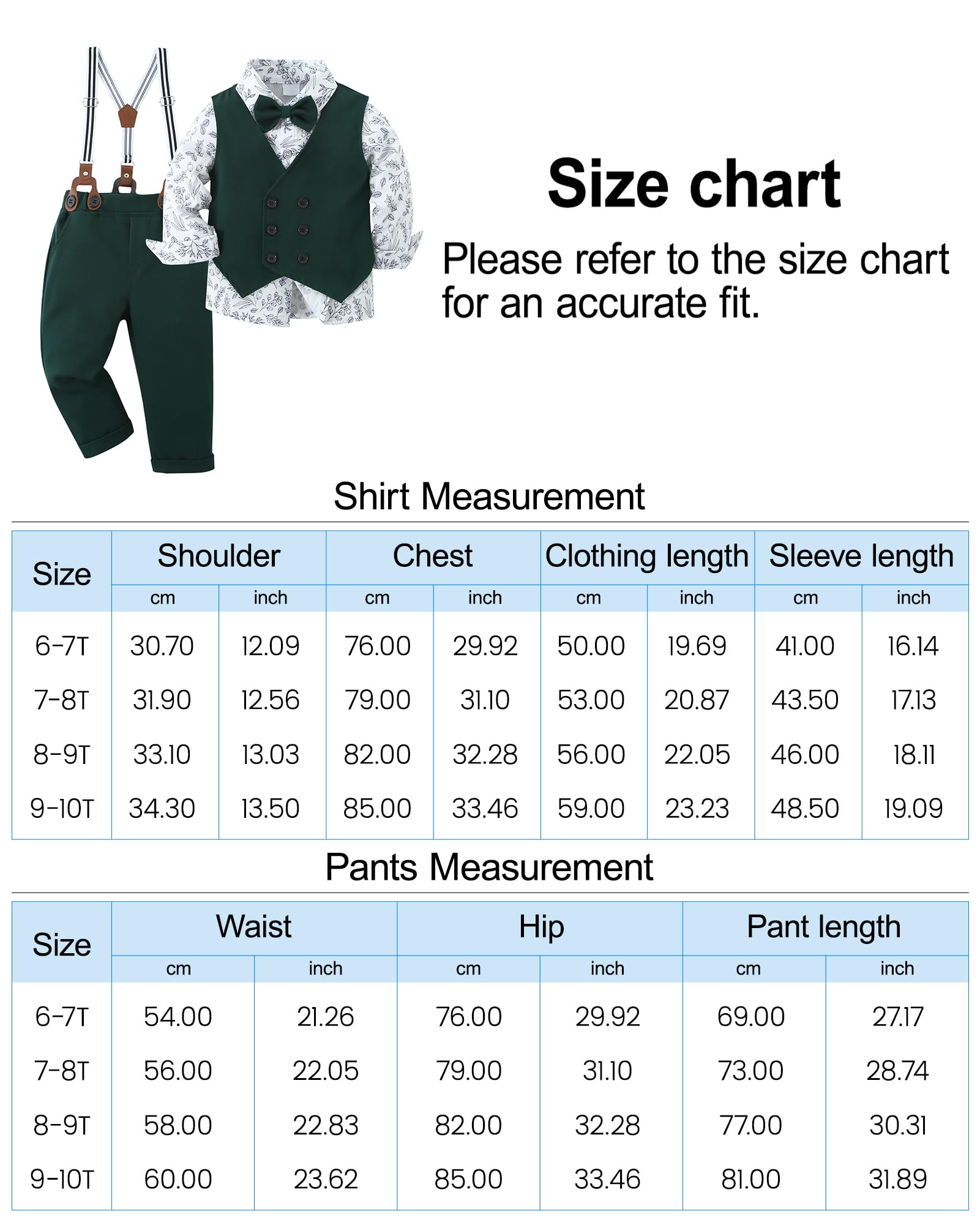 Completini e Coordinati Bambini Abbigliamento Ragazzo Battesimo Cerimonia Abbigliamento Set + Maniche Lunghe Camicia + Papillon + Gilet + Pantaloni 6-10 Anni