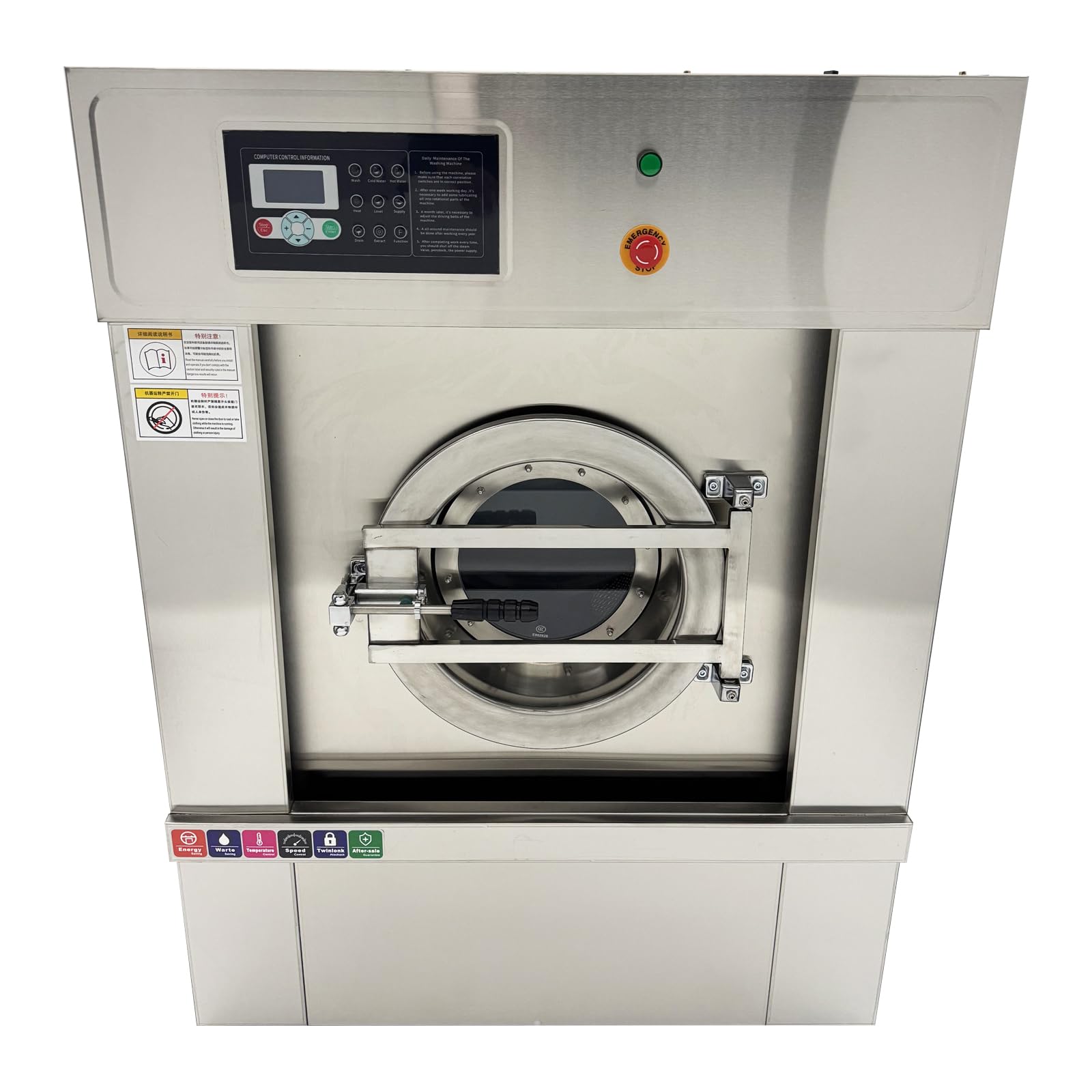 33LBS Commercial Washing Machine Industrial Washer & Spinner with 6KW Heater, Stainless Steel Drum, Auto Laundry Equipment for Hotel/Hospital/Car Detailing 220V 1PH