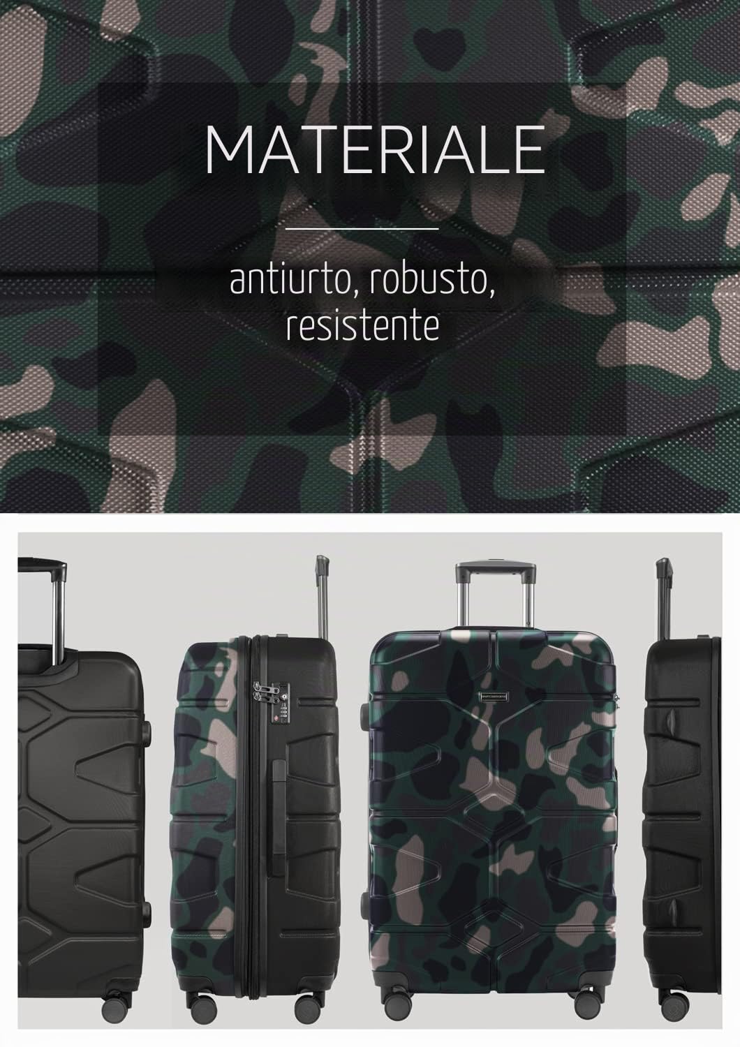 HAUPTSTADTKOFFER - X-Kölln - Valigia da viaggio espandibile rigida e legera, grande 76 cm, Trolley ABS, TSA, 107-120 litri, Camuffamento