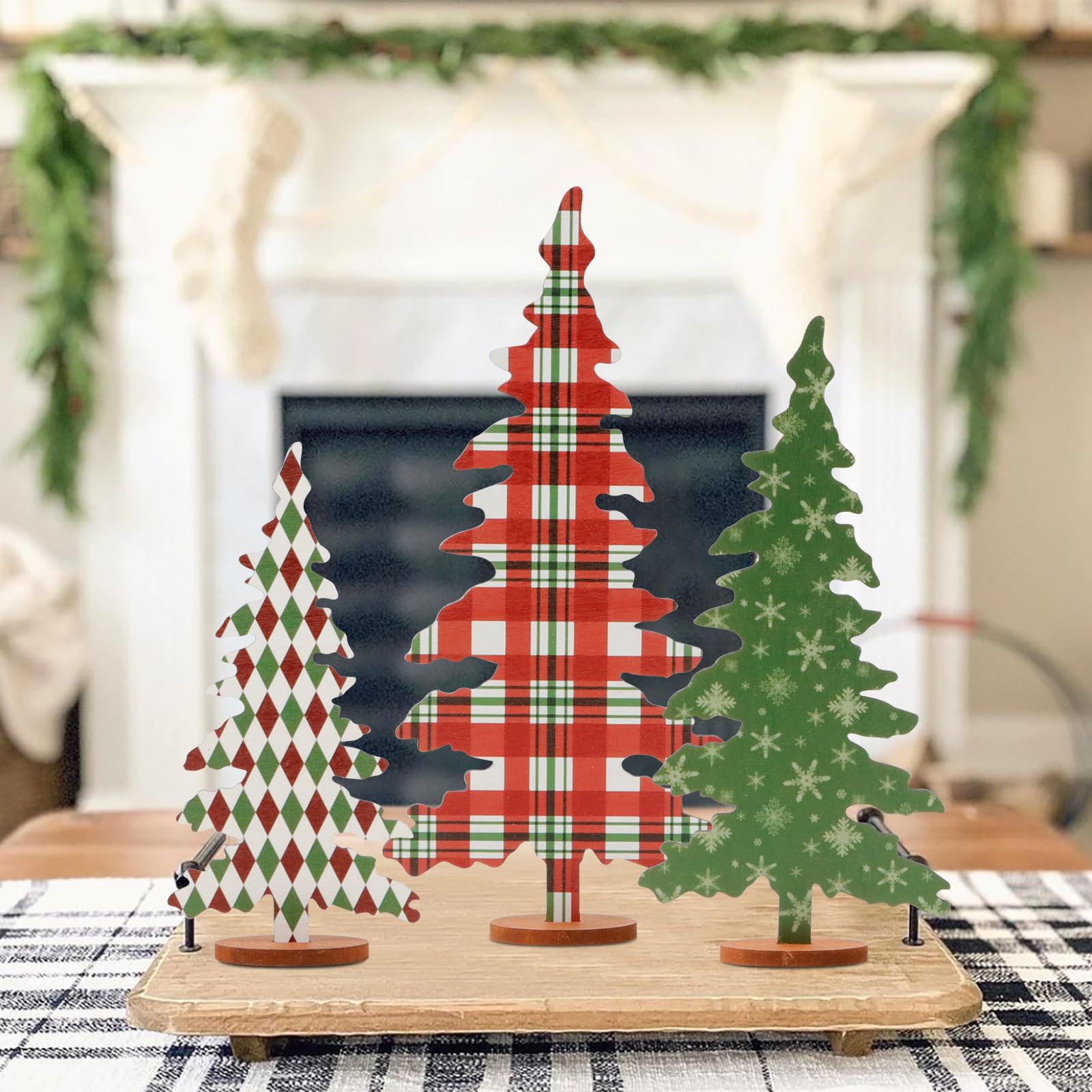 Christmas Decorations indoor-5 sizes Wooden Christmas Tree Sign-Xmas Decorations for Home Shelf Mantel Fireplace Table Windowsill Party Decor