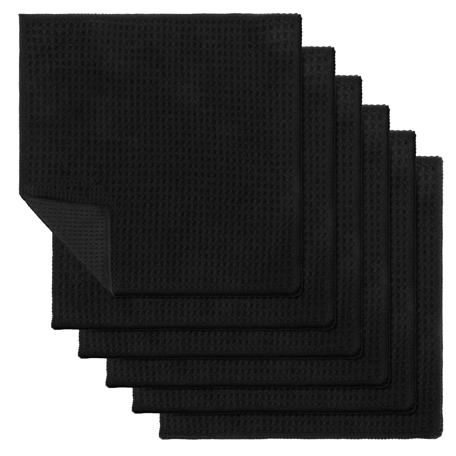 6 sztuk ściereczek do naczyń z mikrofibry, 20 x 20 cm, ściereczki do mycia naczyń, ściereczka kuchenna, czarna, wzór w kratkę z superabsorbującymi właściwościami do czyszczenia kuchni, okien