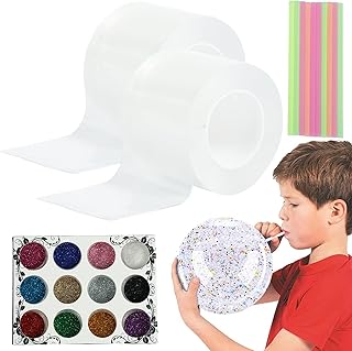 Nano Tape Bubbles Kit, Bubble Blowing Nano Tape with Balloon Fillings Straw, Double Sided Tape Magic Bubbles Balloon, Nano Tape Elastic Bubble DIY Craft Toy for Adults Kids Party Favors (1 Set)