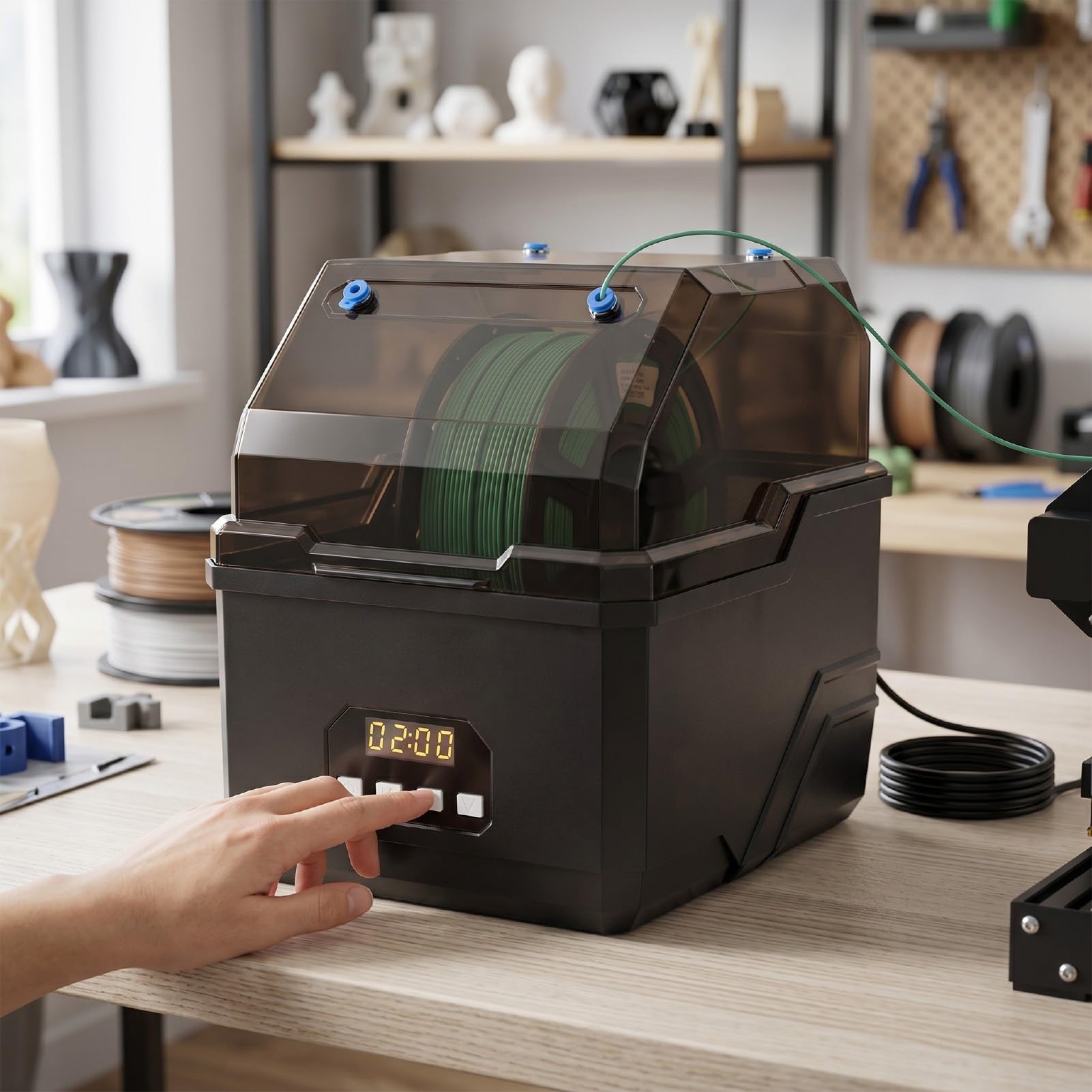 Filament-Trockner, 3D-Drucker-Trockner, Verbesserter Fortschrittlicher Digitaler 2-Spulen-Dehydrator, Touchscreen, Einstellbare Temperatur für PLA (EU-Stecker)