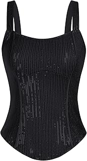GRACE KARIN Sequin Tank Tops for Women Bustier Corset Top Sparkle Sexy Slim Camisole Sleeveless Party