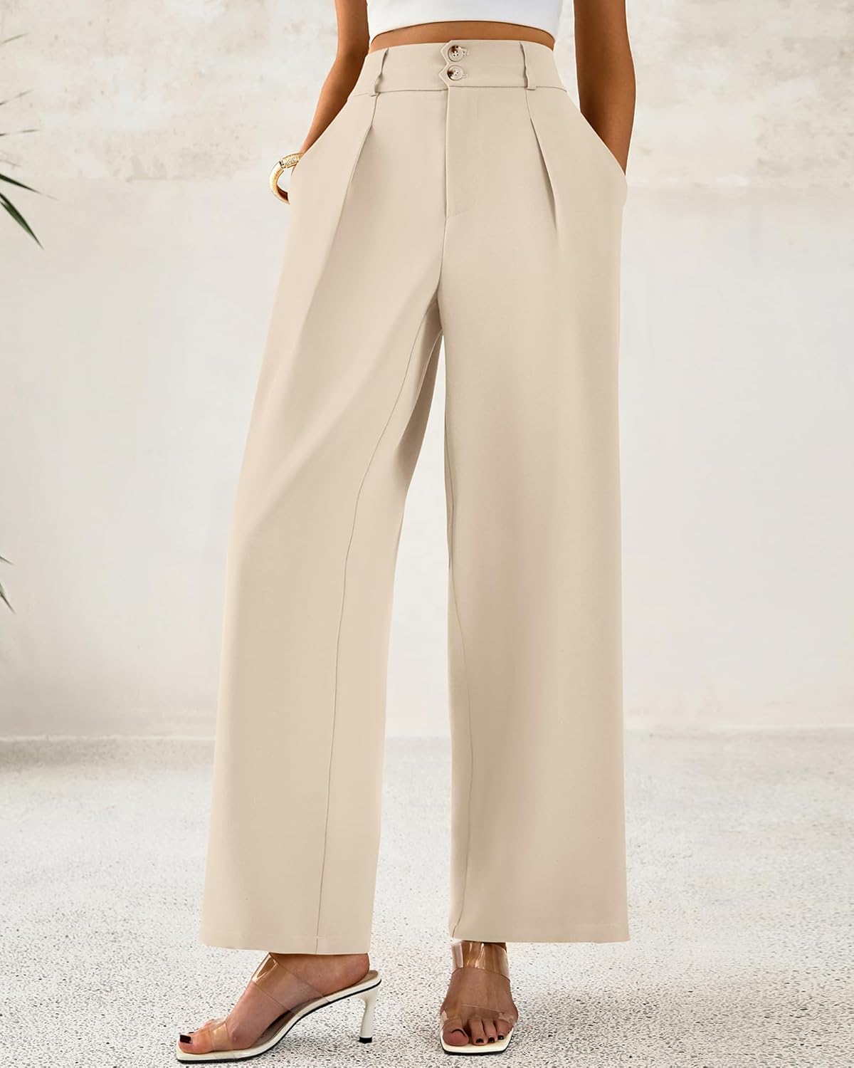 BTFBM Women Wide Leg Dress Pants 2026 High Waisted Button Pleated Business Casual Trousers Office Work Palazzo Pants - Image 4