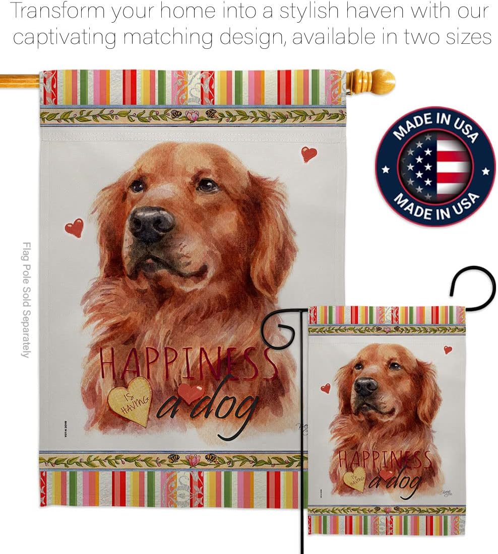 Breeze Decor Red Golden Retriever Happiness House Flag-Pack Dog Puppy Spoiled Paw Canine Fur Pet Nature Farm Animal Creature Support Our Troops Banner Small Garden Yard Gift Double-Sided, Made in USA