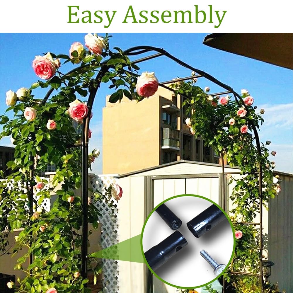 Arco da giardino in metallo nero resistente alla ruggine graticcio per piante rampicanti e rose decorazione per matrimoni decorazione da giardino all'aperto 140 x 230 cm