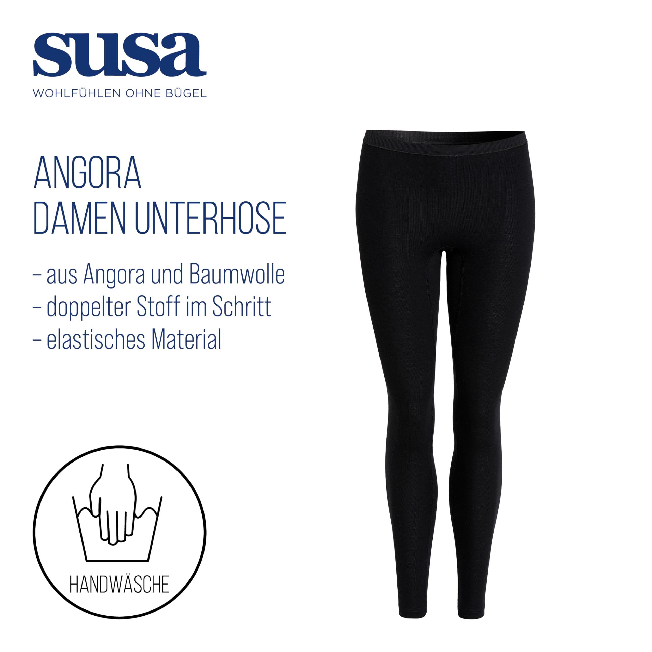 SUSA Lange Unterhose Damen Baumwolle & Angora I Wärmende Unterwäsche für Frauen I Elastisch, bequeme Damen Unterwäsche