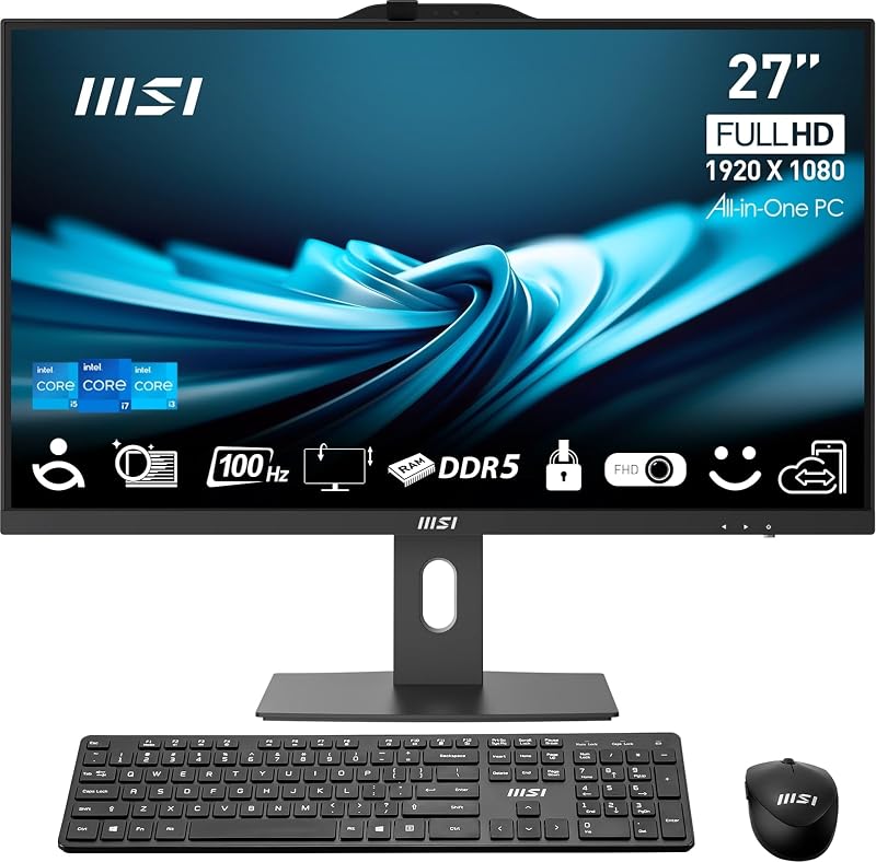 msi PRO AP272P 27” IPS FHD All-in-One PC: Intel Core i7-14700, 32GB DDR5, 1TB m.2 NVMe SSD, WiFi, Adjustable Stand, Keyboard & Mouse, Windows 11 Pro: 14M-600US