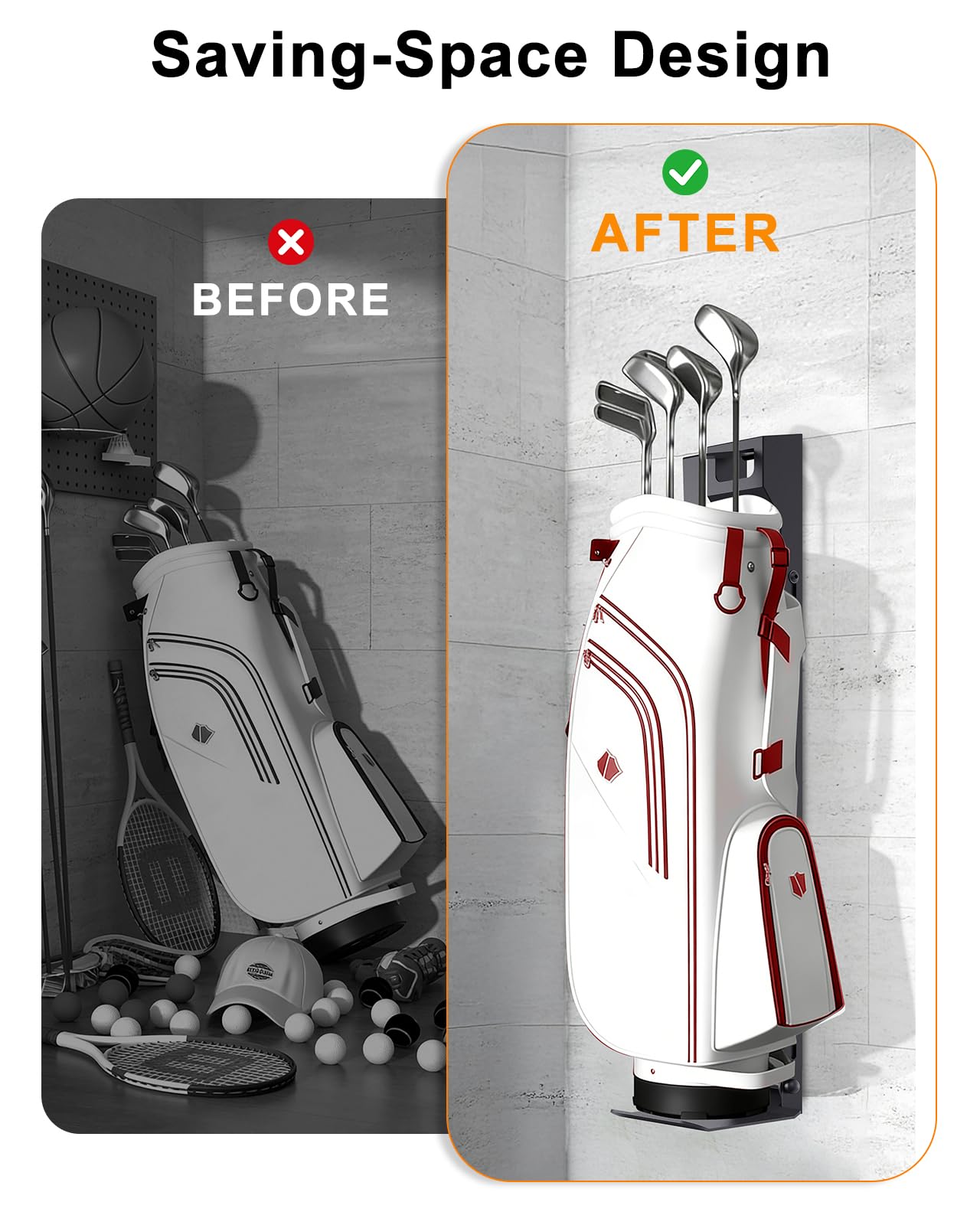Golftaschen-Aufbewahrungsregal, Wandhalterung, Golftaschenregal für Garage, Golftaschenständer für Display, Golftaschenhalter für Wand, Golfzubehör für Herren, höhenverstellbar, Schwarz