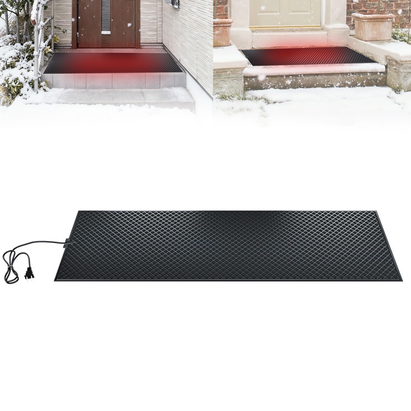 36 * 150cm Beheizte Schneeschmelzmatte, Beheizbare Schnee und Eisschmelzmatten mit 1,5m Netzkabel, Doppelseitig Rutschfeste, Schneeschmelzende Heizmatten für Treppen Gehwege Außenbereich im Winter