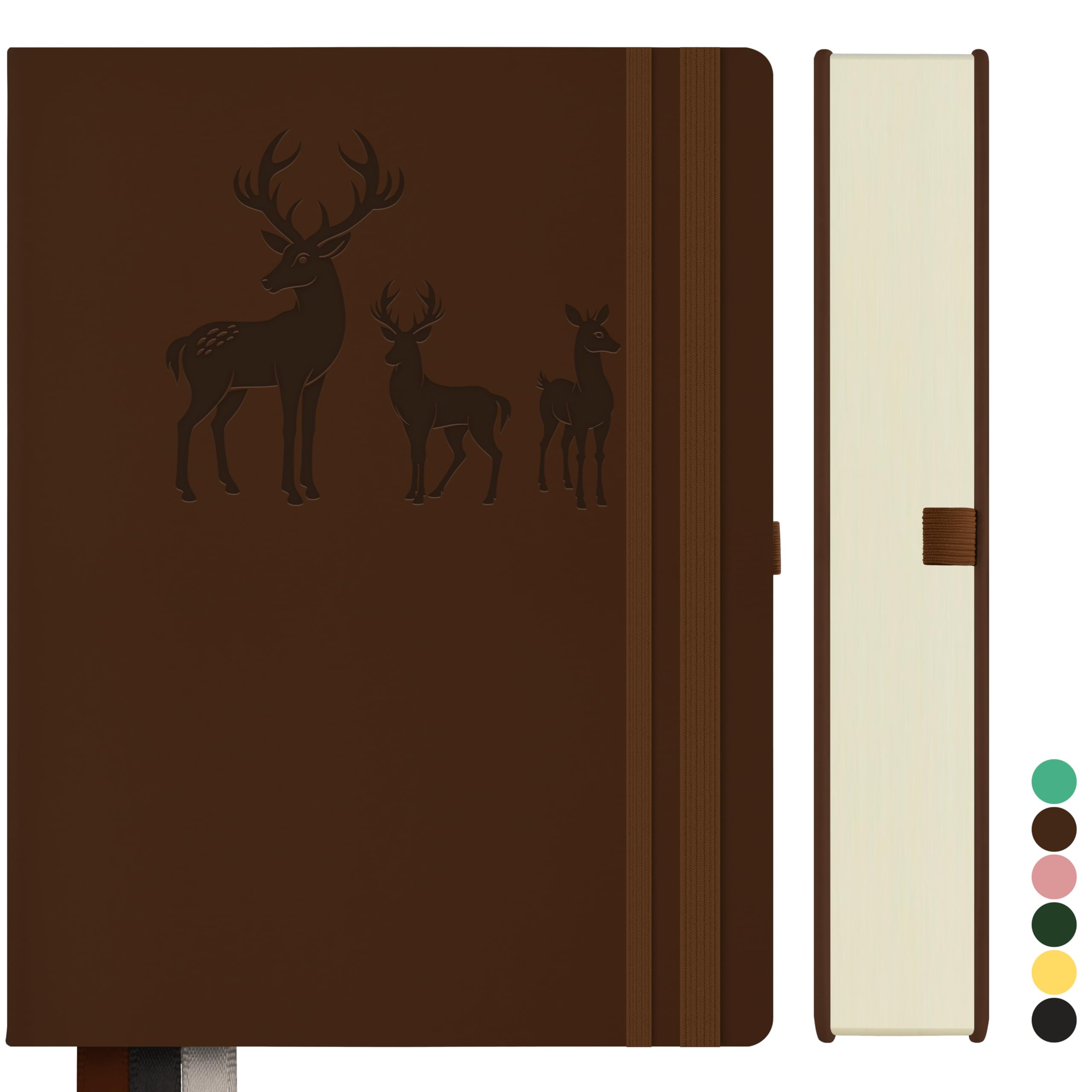 Qefuna Notebook A5 Lined, Bullet Journal A5 Thick Notepad, 360 Pages, Hardcover Leather Notebook