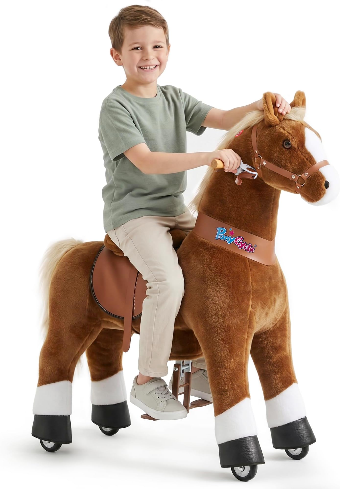 PonyCycle Large Rideable Horse Toy for Big Kids 7-12 with Brake, No Battery, Mechanical Ride on Pony Perfect for Outdoor Play Riding, Birthday Gift Classic Model U 42.5" Size 5 Brown Ux524