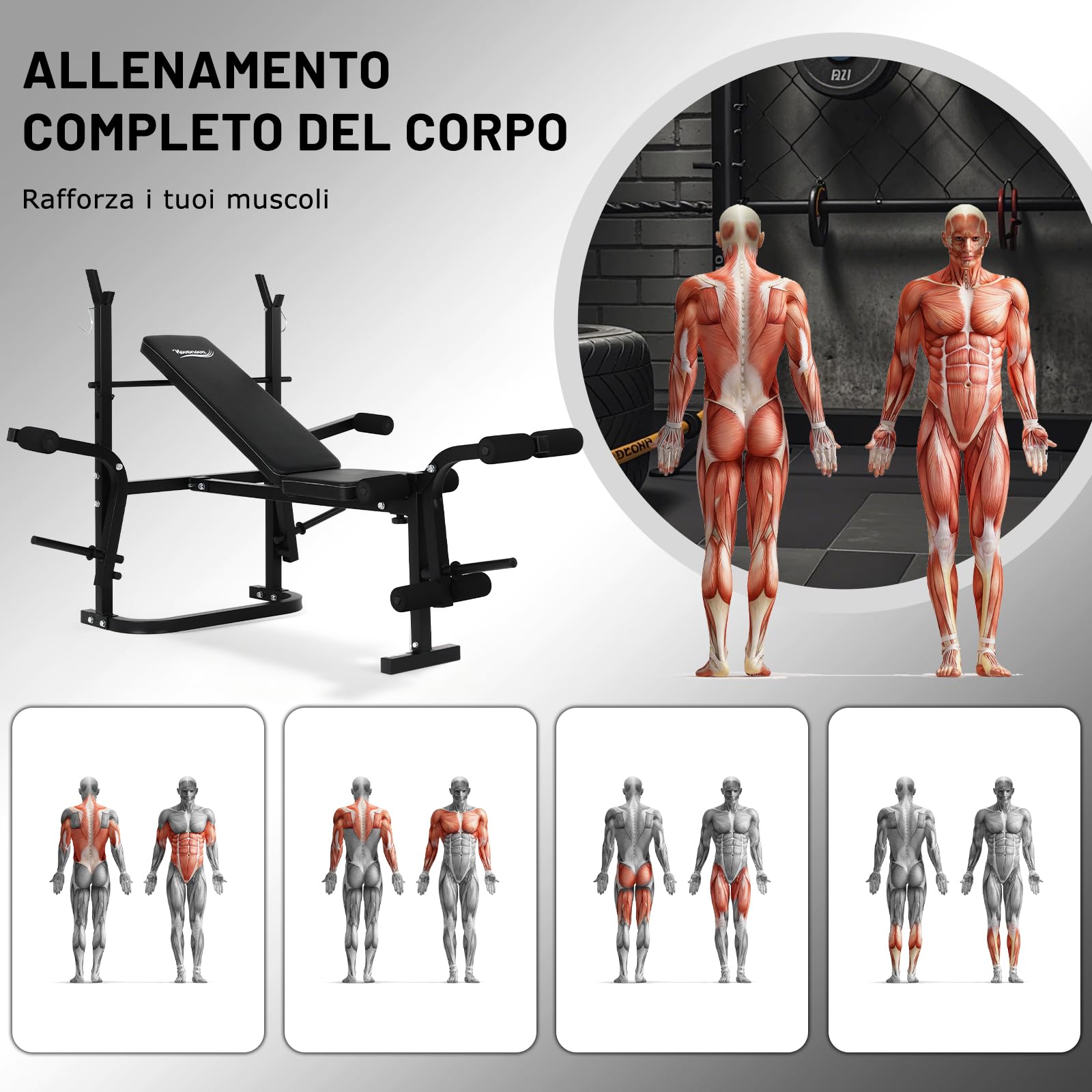 Panca Multifunzione Pieghevole per Palestra Casa, Panca Regolabile Pesi Inclinata per Allenamento, NV-543