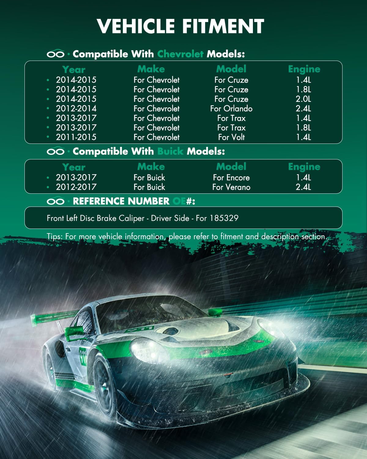 SCITOO 185329 Front Left Disc Brake Caliper Assembly Without Bracket For Buick For Encore/For Verano,For Chevy For Cruze/For Orlando/For Trax/For Volt