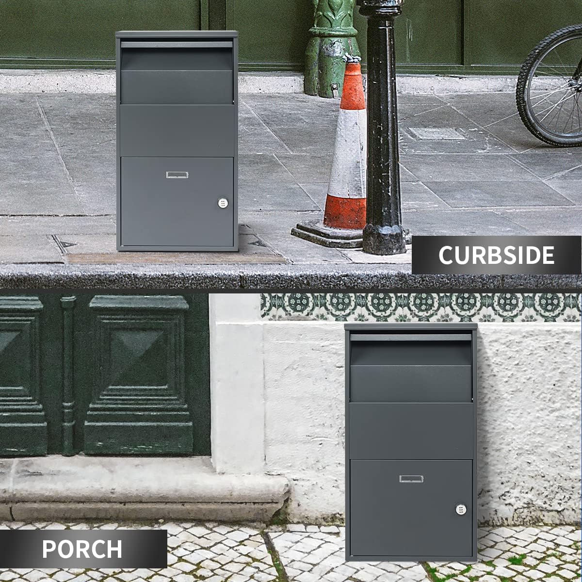 Package Delivery Boxes for Outside,Extra Large Mailbox,Galvanized Steel Parcel Mailbox,Wall Mounted Lockable Anti-Theft for Outdoor Porch,Curbside,Grey,BG010A